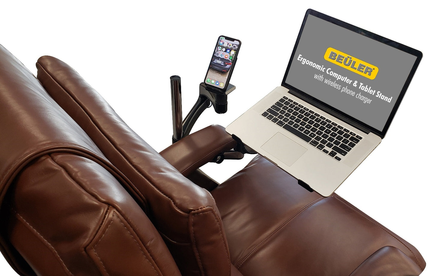 Beüler ® Support ergonomique pour ordinateur portable et tablette avec chargeur de téléphone sans fil noir