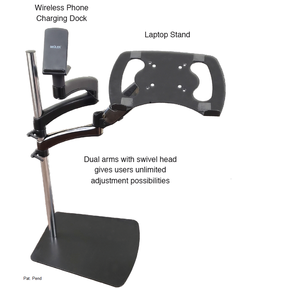 Beüler ® Support ergonomique pour ordinateur portable et tablette avec chargeur de téléphone sans fil noir